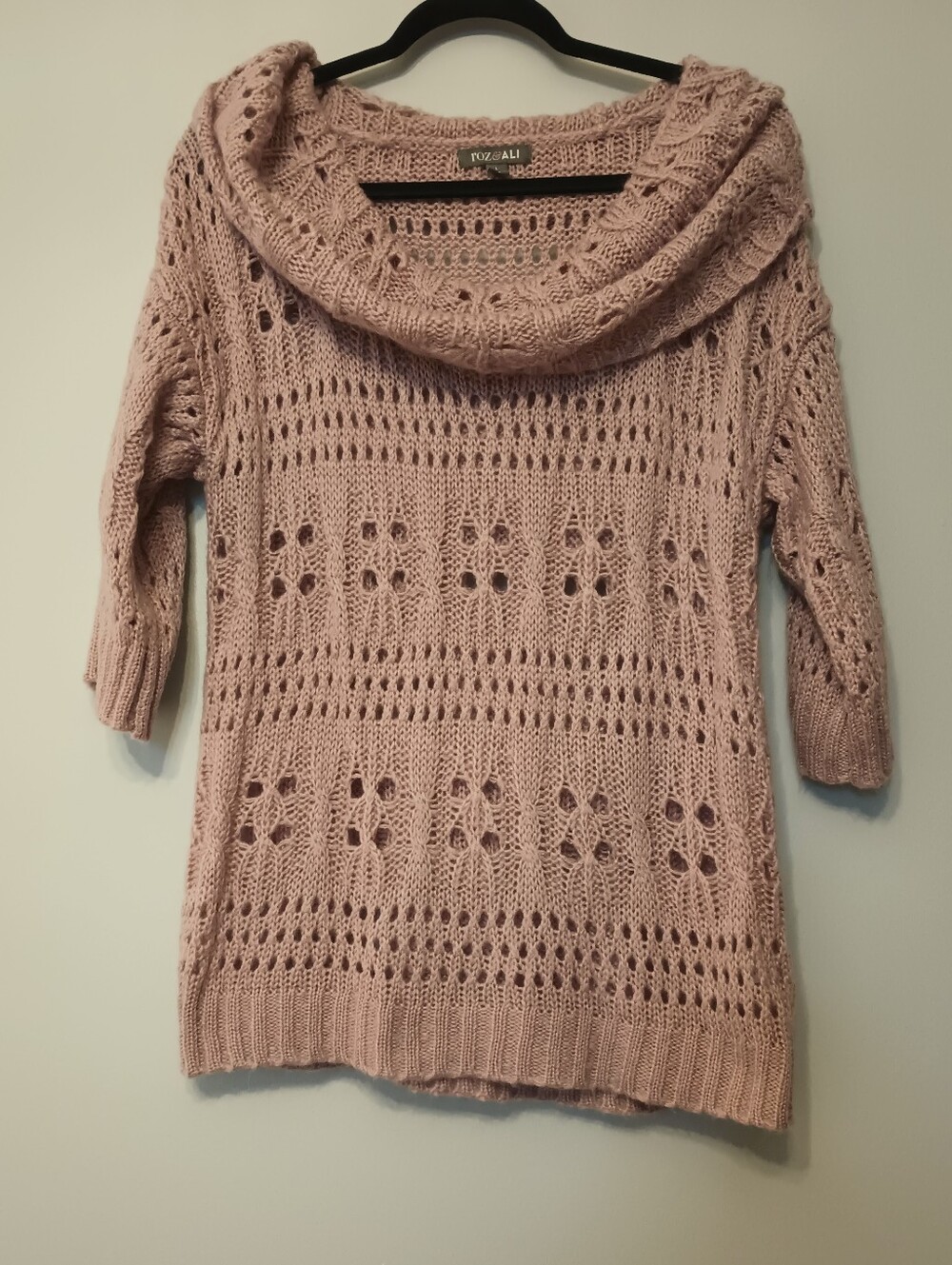 Roz & Ali Dusty Pink Open-Knit Cowl Neck Sweater L